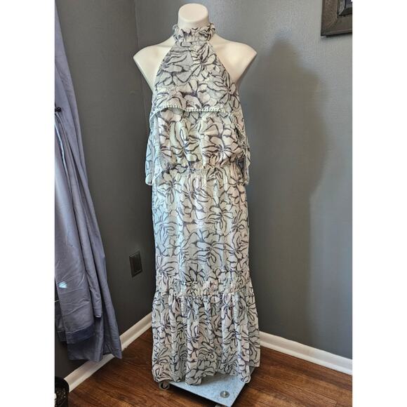 Foxiedox Amina Pompom Halter Tea Length Midi Dress sz L - Picture 1 of 5